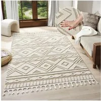 OTTO home Teppich Bonvo, rechteckig, Höhe: 19 mm, mit Fransen, Hoch-Tief-Struktur, Wohnzimmer, Schlafzimmer, Boho-Style