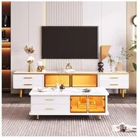 Odikalo Wohnzimmer-Set TV-Schrank Couchtisch modulare Tür gehärtetem Glas Wellenstruktur
