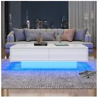 REDOM Couchtisch Mit 2 Schubladen und LED-Beleuchtung, Hochglanzoberfläche (Wohnzimmertisch, Beistelltisch mit Hochglanz Platte, 1-St., modernes Design), 30 kg belastbar,115×55×34 cm