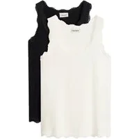 bonprix Shirttop (Packung, 2-tlg) schmale Passform, mit dekorativer Spitze, aus Viskose-Mix