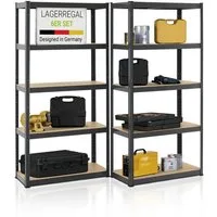 Juskys Schwerlastregal Basic, 6-tlg., Regalsystem mit 30 Einlegeböden, je 175 kg Traglast, Abstände wählbar