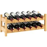 COSTWAY Weinregal Flaschenregal Bambus mit 2 Etagen für 12 Flaschen