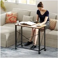 HOMCOM Schreibtisch Klappbar Klein 80 cm mit Rollen (Klapptisch, 1-St., Klappschreibtisch), Computertisch für Home Office, Eiche
