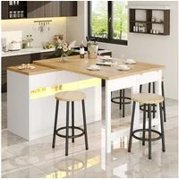 Flieks Kücheninsel Küchenschrank mit 360° drehbarer und klappbarer Arbeitstisch, (Holzoptik Tischplatte Tiefe 40-80cm, Längenverstellbar 120-180cm), ausziehbarer Esstisch & Mehrzweckschrank mit Led-Beleuchtung Weiß
