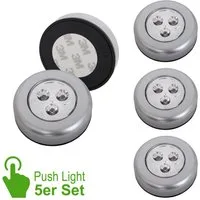 Briloner Leuchten LED Unterbauleuchte LED Push Light, titanfarbig, 5er-Set, je 3xLED, LED fest integriert