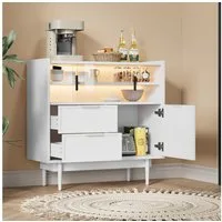 Flieks Sideboard mit 2 Schubladen und 2 Glasschiebetüren (1 St., B80/T35/H80 cm), Kommode mit LED-Beleuchtung Wohnzimmerschrank Weiß, Metallbeine