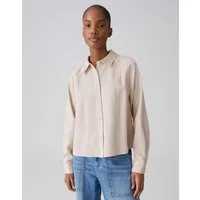 OPUS Hemdbluse Hemdbluse aus fließendem Tencel Lockere Passform, glatter Fall, abgesteppte Teilungsnähte