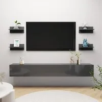 furnicato Wandregal Praktisches 40 x 11,5 x 18 cm in Hochglanz-Grau aus, 4-tlg., Stabile Regalablage mit Stauraum für Bücher und Zeitschriften