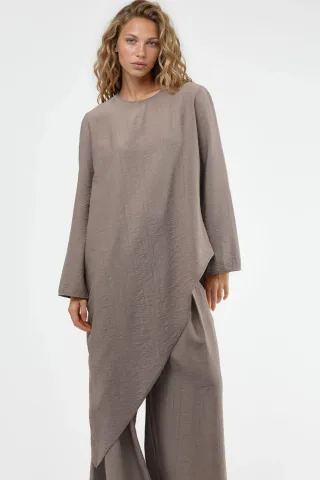 Texturierte Knopfleisten-Bluse mit langen Ärmeln