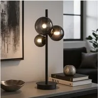 FISCHER & HONSEL LED Tischleuchte, Leuchtmittel inklusive, Warmweiß, Tischleuchte Tischlampe Leselampe Glaskugel rauch schwarz LED H48cm