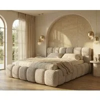 yourhouse24 Polsterbett Boston Slim Bouclé kompaktes Wolkenbett mit Bettkasten, Bubble-Optik & Japandi