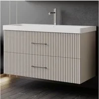 Karen Waschtisch-Set Waschtisch mit Unterschrank Liana, (2-St., Der Lieferumfang umfasst Unterschrank und Waschbecken), Pastellfarben, Riffeloptik, Bügelgriffe, Softclose