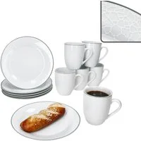 MamboCat Kaffeeservice MamboCat Venedig 12tlg Frühstücksset Porzellan Kuchentellern Bechern, Porzellan