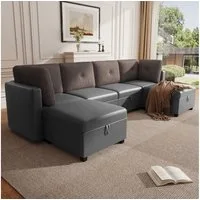 Merax Ecksofa Modulares U-Sofa 6-Sitzer-Sofa mit Stauraum, Samt & Cord Design, 261 x 132,5 x 85 cm 1 Teile, U-Form/L-Form Sofa Liegebett Sessel Ecksofa mit hoher Polsterung