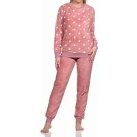 Normann Pyjama Kuschelig warmer Damen langarm Schlafanzug mit Bündchen Tupfen Optik