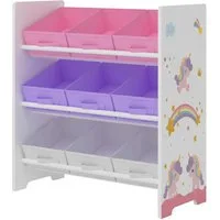 en.casa Kinderregal, »Boiro« Spielzeugregal mit 9 Boxen Einhorn-Motiv