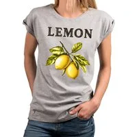 MAKAYA Kurzarmshirt mit Zitronen Print für Damen Modern Lässig Elegant (Weiß, Rosa, Grau, Grün, 34, 36, 38, 40, 42, 44, 46, 48, 50) aus Baumwolle