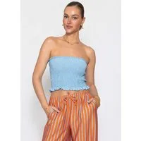 SASSYCLASSY Bandeautop Gesmoktes Bandeau-Top für Damen Figurbetontes trägerloses Top mit Raffungen und geradem Ausschnitt