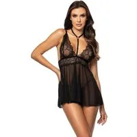 Beauty Night Fashion Negligé Babydoll Milana schwarz mit String und Halsband (3-tlg)