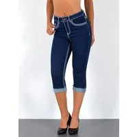 ESRA Caprijeans Damen 3/4 Capri Jeans-Hose mit Kontrast-Nähte bis Große Größen J563 Damen High Waist Capri Jeans Stretch Jeans dicke Naht bis Übergröße