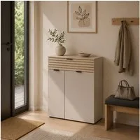 Lomadox Schuhschrank ISCHIA-36 in Beige mit Eiche, 78 cm breit, Softclose, Lamellenoptik