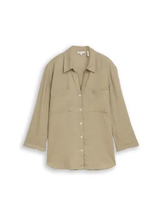 Tom Tailor - Hemdbluse mit Leinenanteil silver olive - Gr. - 40
