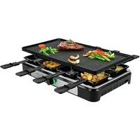 ADLER EUROPE Raclette AD 6616 Tischgrill für 8 Personen mit, 8 Raclettepfännchen, 1400 W, Elektrogrill mit großer Grillplatte, Fleisch, Käse, Gemüse, Schwarz