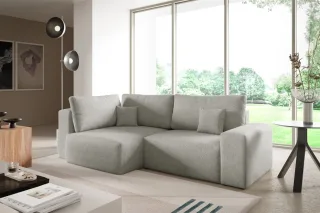 Ecksofa Schlafsofa Sofa ARONA in Stoff Centaur Hellgrau Ottomane Links