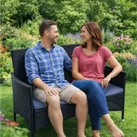 ESTEXO Gartenbank Rattan Gartenmöbel 2-Sitzer Rattanmöbel Sitzbank Sitzkissen Schwarz