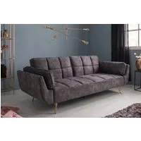 riess-ambiente Schlafsofa BOUTIQUE 215cm dunkelgrau/gold - Samt, Bettfunktion, 3-Sitzer, Einzelartikel 1 Teile, Nosagfederung und goldene Füße – ideal für Wohnzimmer & Gästezimmer