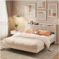 Bealife Polsterbett Einzel- & Doppelbett, Bettgestell mit beleuchtetem Kopfteil & Stauraum (2 Modelle (140x200, 160x200)