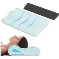 ROYGBIV Kopfkissen Ergonomisches Nackenkissen aus Memory Foam, Wellendesign, Atmungsaktiver & Waschbarer Bezug 60 x 38-10/12 cm