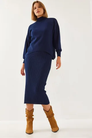 Rippstrick-Turtleneck-Strickset