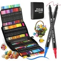 MOPUEA Filzstift Wasserfarbenstifte Acrylmalstifte Brush Pens Doppelspitzen- Lackmarker, (Set, 120-tlg., Pinselstifte Permanentmarker Filzstift, Handlettering), Doppeltipp-Stifte mit Aufbewahrungstasche