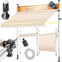 KESSER Klemmmarkise mit Handkurbel & LED, 300x180cm Balkonmarkise ohne Bohren UV-Beständig (Markise + solarbetriebene LED Lichterkette, höhenverstellbar 176-305cm) Sicht- & Sonnenschutz für Balkon Terrasse & Garten, wasserabweisend