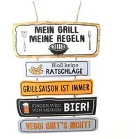 LB H&F Lilienburg Metallschild Holzschild Grillregeln Schild XL Grillen Bier Männer, (Gartengrill Grillplatz-Schild Grillzubehör Griller Grillsaison Feuerstelle Sommer Küche Dekoschild Wandbild Wandschild Geschenkidee Bild Mann Freund Männer Gartenpa