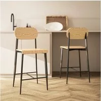 HOMCOM Barhocker mit Metallgestell, Sitzhöhe 66 cm (Küchenstuhl, 2 St., 2er Set Barstuhl), einfache Montage, Industrie-Design Naturholz+Schwarz