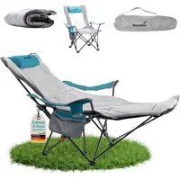 Skandika Campingstuhl Toras mit Fußablage und mit Auflage, 2-in-1 Liegefunktion (Max. Benutzergewicht 120 kg, Gewicht: 4,7 kg, Kopfkissen), verstellbare Rückenlehne, leicht, Klappstuhl mit Getränkehalter