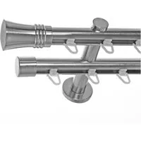 BASIT Gardinenstange Innenlauf Edelstahloptik 20mm mit Wandträgern 120 cm E86, Ø 20 mm, 2-läufig, verschraubt, Aluminium, H40 120 cm E86 Knauf