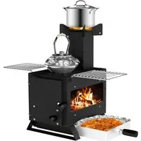 COSTWAY Holzkohlegrill 3in1, Heizofen mit Topfgestell, Ofenpfanne, 2 Grills