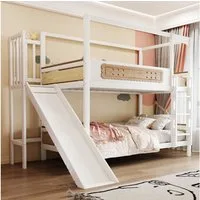 Flieks Etagenbett, Kinderbett 90x200cm mit keksförmigen Schutzgittern, Rutsche und Leiter