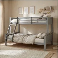 Homestyle4u Etagenbett 140x200 90x200 Hochbett Geschwisterbett Kinder Weiß Grau Erwachsene (Komplett-Set mit 2x Lattenrost, 2 Matratzen mit OEKO-TEX® Standard 100), Grau, Stockbett, 2 Liegeflächen, mit Rausfallschutz