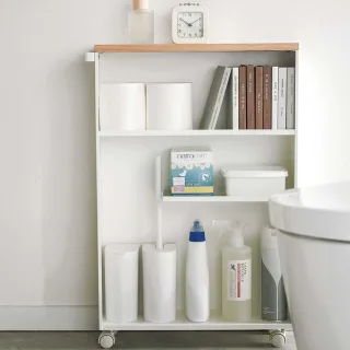 Yamazaki Toilettenpapier-Aufbewahrung mobil 13x68x47,5cm Metall weiß. Minimalistischer Badwagen für diskrete Ordnung auf kleinstem Raum im Badezimmer.
