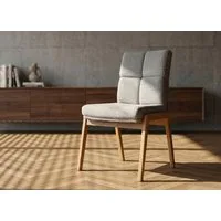Massivart® Polsterstuhl Esszimmerstuhl, Stoffbezug grau, stilvolle Steppung »LAUREN«, gepolstertes Sitzerlebnis · Gestell Wildeiche massiv