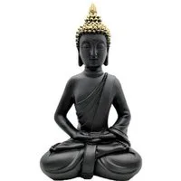Geschenkestadl Buddhafigur Buddha Figur 30 cm Schwarz Gold Zen Meditation Deko Polystein, Buddha schwarz/gold
