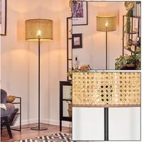hofstein Stehlampe Stehlampe aus Metall/Wiener Geflecht/Rattan in Schwarz/Natur, ohne Leuchtmittel, mit rundem Schirm (40 cm) u. Fußschalter, 1 x E27, ohne Leuchtmittel