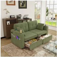 STILVORA Schlafsofa 2-Stizer Sofa mit zwei Schubladen Loungesofa mit Getränkehaltern, 2-Sitzer Sofa mit Stauraum, USB-Anschlüsse, Getränkehalter, versteckter Stauraum, kompakt