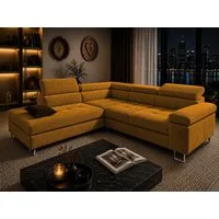 Goldstoff Ecksofa mit Schlaffunktion, Cord Couch für Wohnzimmer - Cord Ecksofa, Cord Sofa VOYAGE 2 Teile, Großer Bettkasten