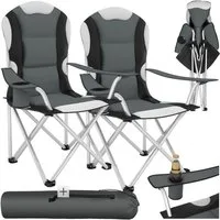 tectake Campingstuhl Gartenstuhl mit Polsterung, faltbar, 60 x 88 x 110 cm (Outdoor Klapptstuhl für Außen in Grau, 2 St), gepolstert, mit Getränkehalter, geringes Gewicht, inkl. Tragetasche