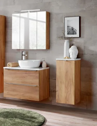 Badmöbel Set 5-tlg Badezimmerset PERUGIA Eiche inkl.Waschbecken 60cm